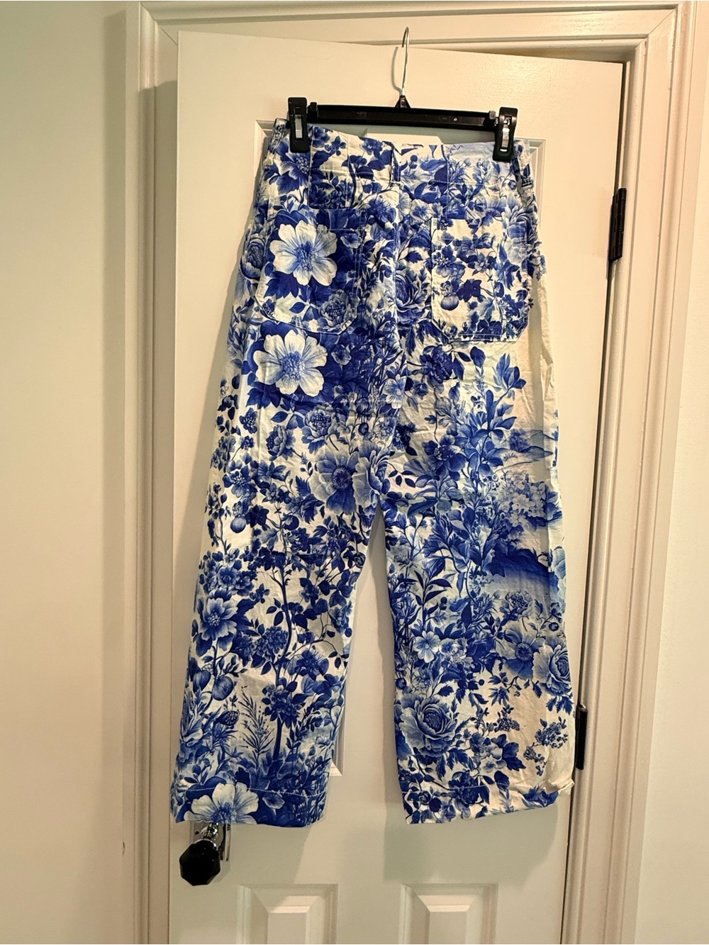Anthropologie Maeve Colette Linen Crop Wide-Leg Pants Blue Floral 27 - Picture 3 of 7